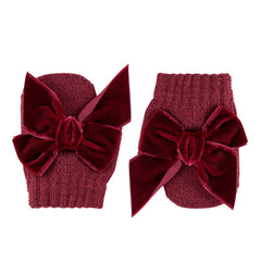 VELVET BOW MITTENS