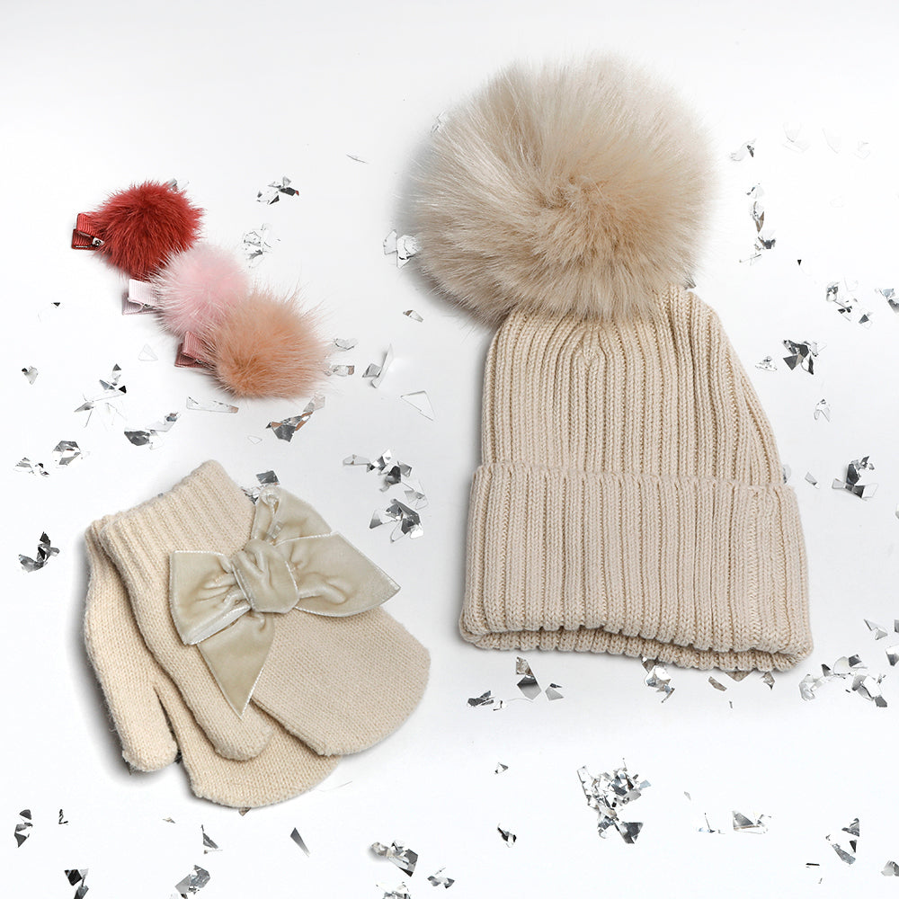 VELVET BOW MITTENS